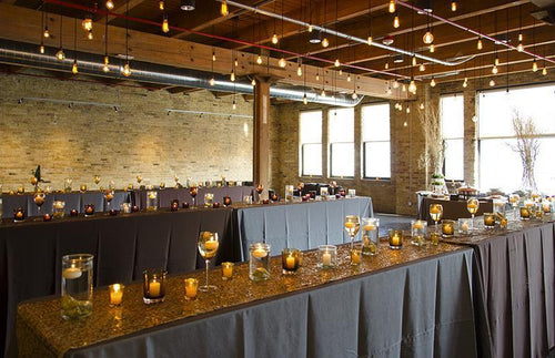 Many Pendant Light Swag Chandeliers at an Event  light fixture